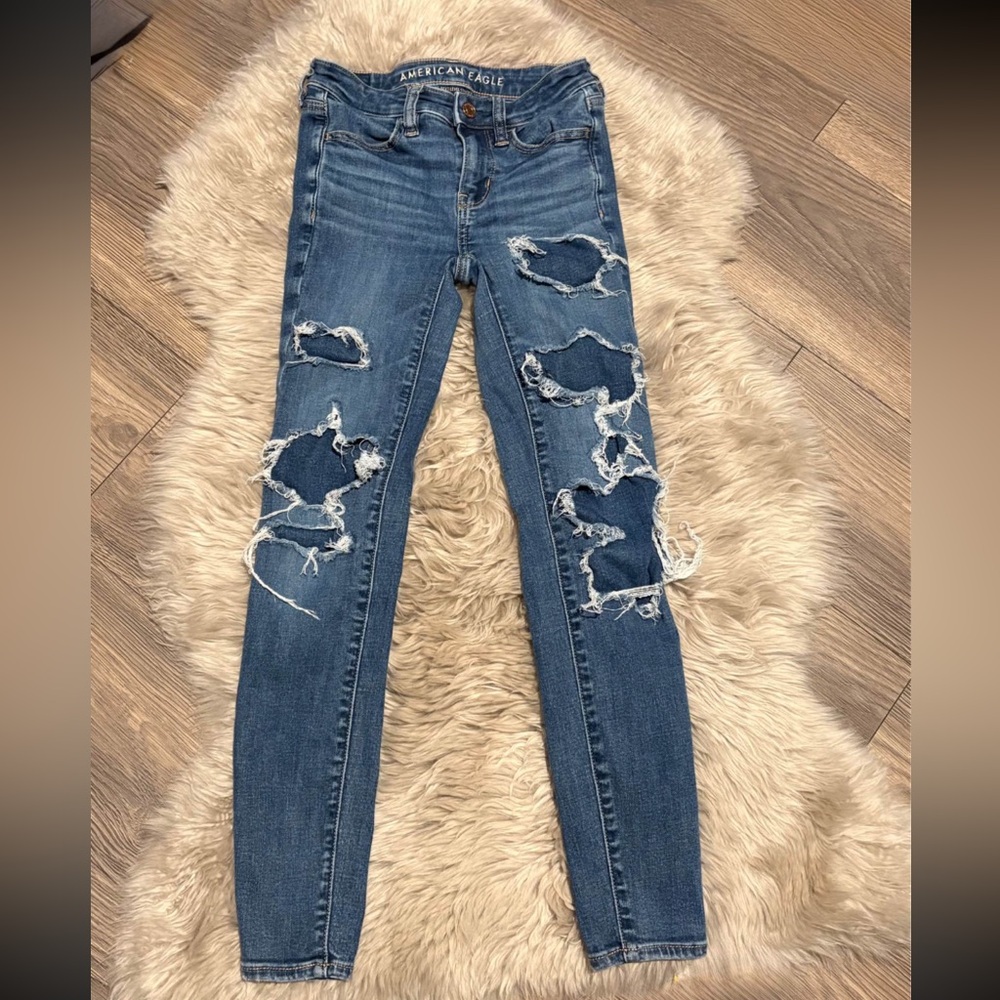 American Eagle Outfitters Ripped Blue Skinny Jeans